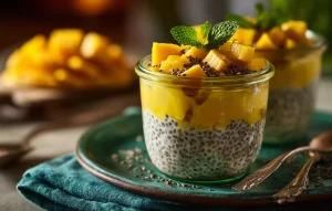 Przepis na pudding chia z mango na mleczku kokosowym.
